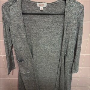 LuLaRoe Gray Cardigan Sweater Lightweight Knit Hidden Stars Girls Size 10